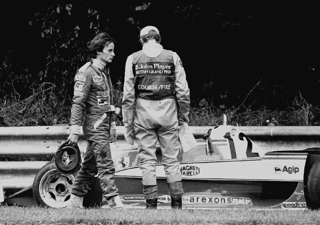 Gilles walks away from his Ferrari after breaking down in practice for the British Grand Prix at Brands Hatch on 16 July 1978. 