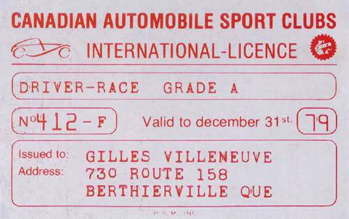 Gilles Villeneuve's 1979 international licence.