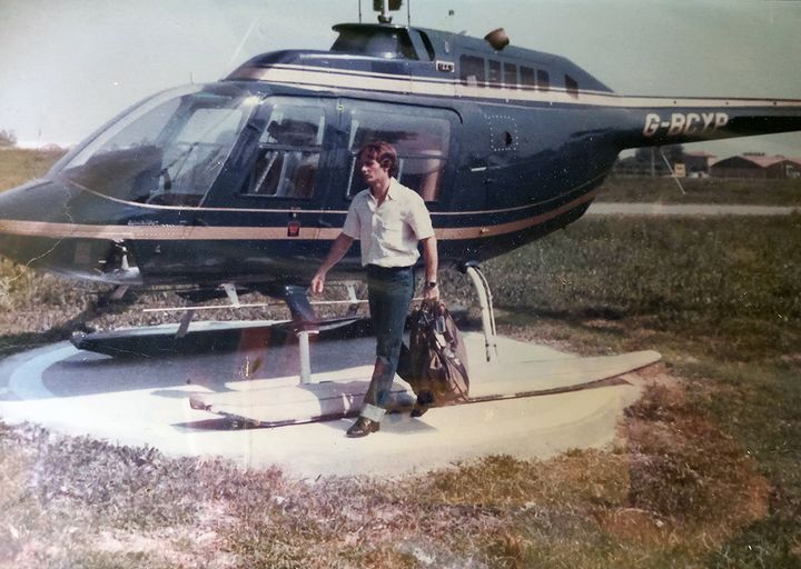 Gilles Villeneuve at Fiorano with his helicopter.