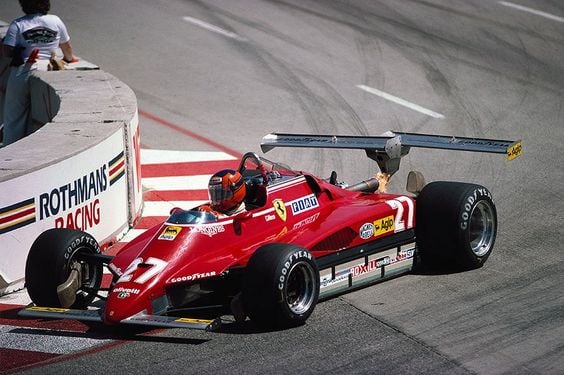 Gilles Villeneuve at the wheel of his Ferrari 126C2 with double rear wing, at Long Beach on 04 April 1982. 