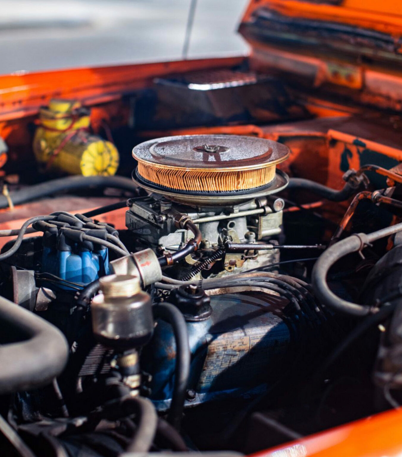 The engine of Gilles Villeneuve’s 1976 Ford Bronco 4x4.