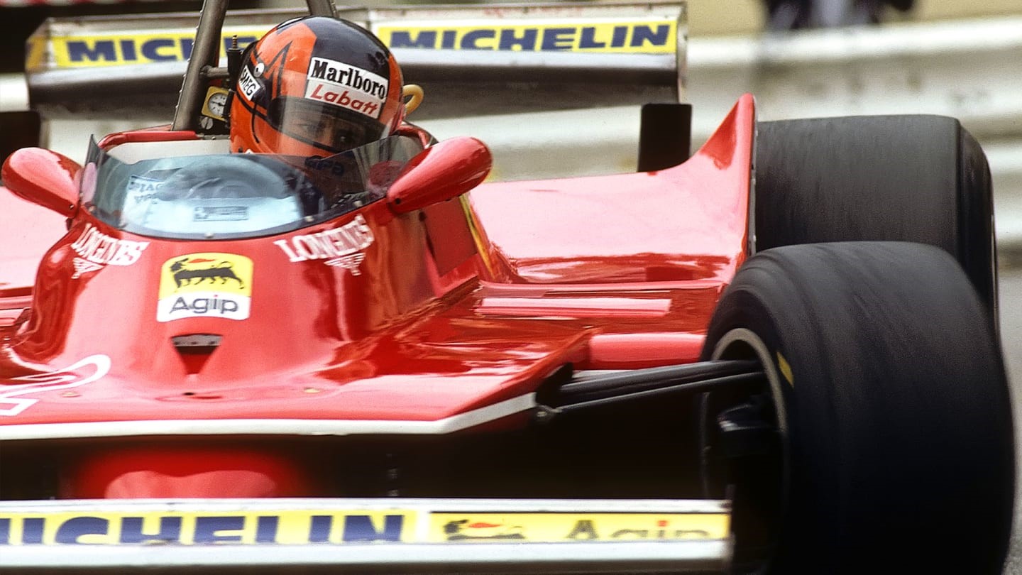 Gilles Villeneuve in his Ferrari.