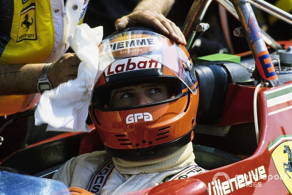 Gilles Villeneuve in his Ferrari.