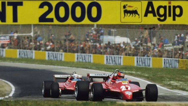Gilles Villeneuve and Didier Pironi fighting at Imola in 1982.