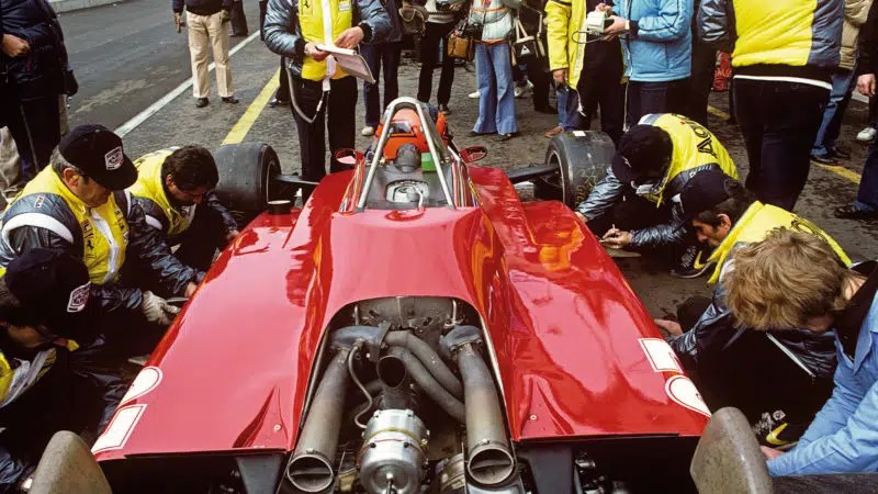 Gilles Villeneuve in the pits at Zolder in 1982 before heading out for a final, fateful qualifying lap. 