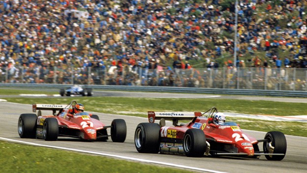 1982 San Marino Grand Prix with Pironi, n.28, leading.