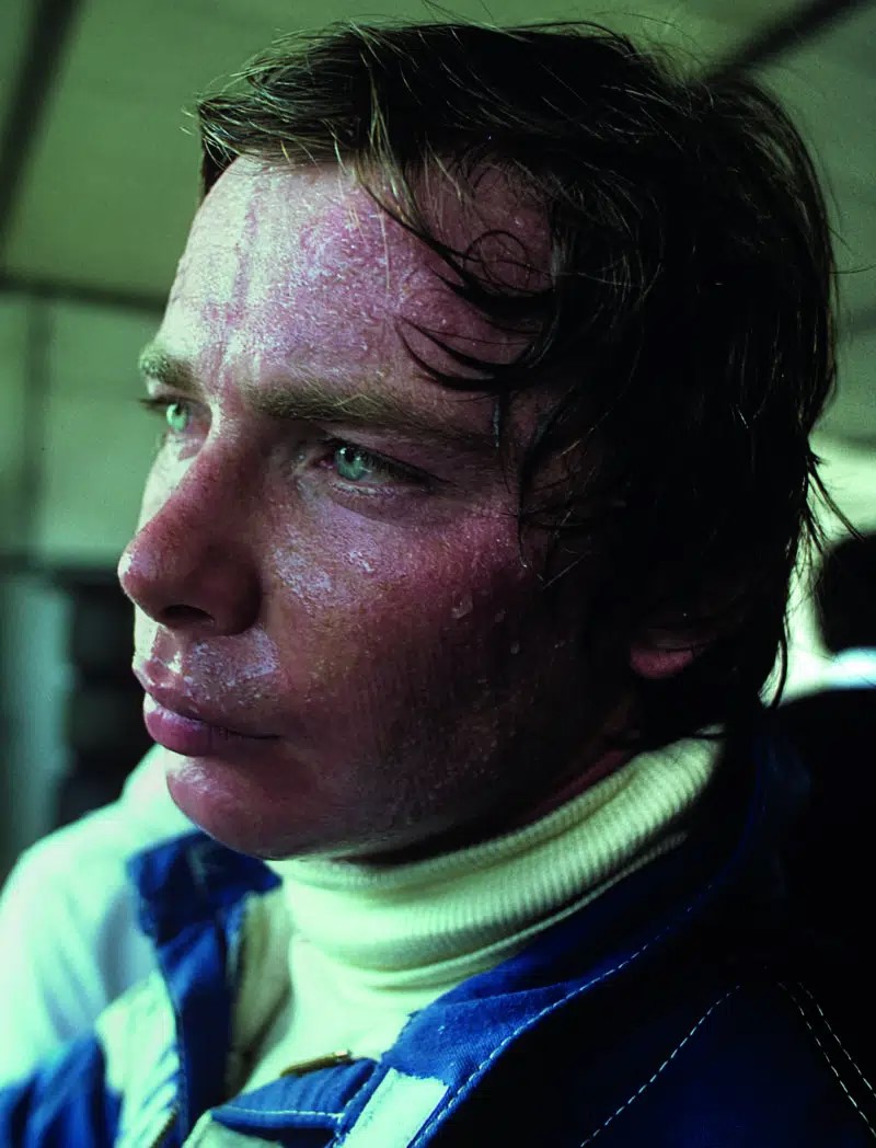 A sweaty Didier Pironi post race portrait in 1980. 
