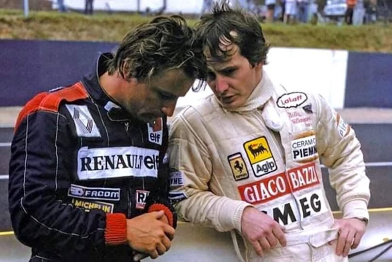 Gilles Villeneuve with René Arnoux in 1981.