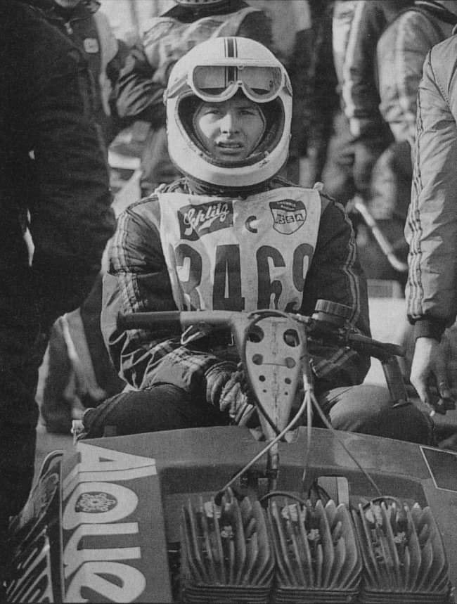 Gilles Villeneuve on a snowmobile.