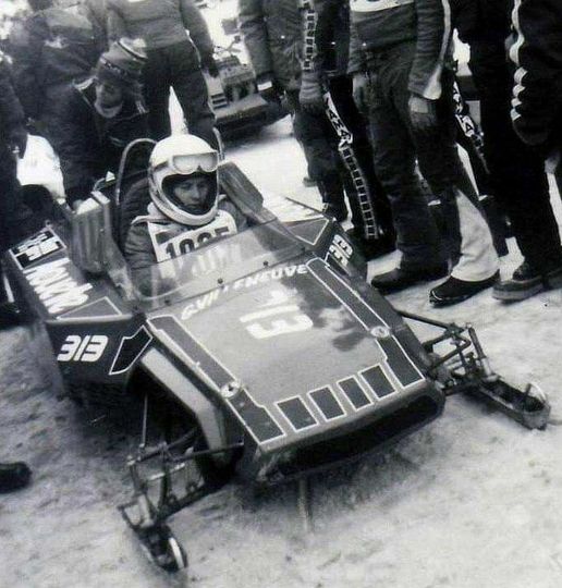 Gilles Villeneuve on a snowmobile.