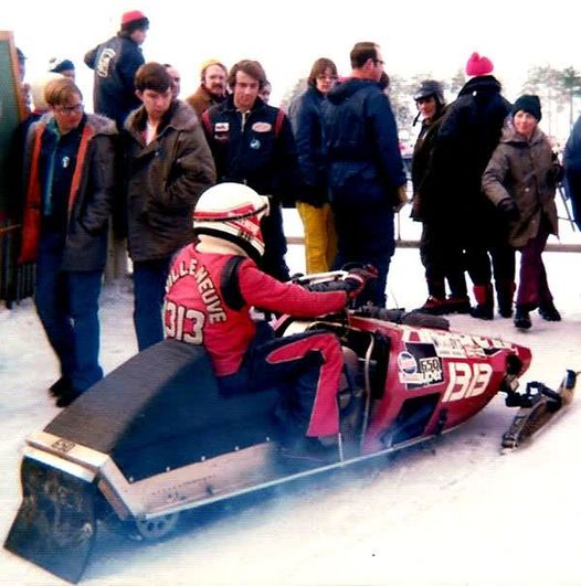 Gilles Villeneuve on a snowmobile.