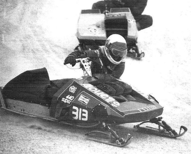 Gilles Villeneuve on a snowmobile.