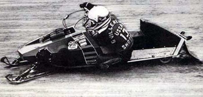 Gilles Villeneuve on a snowmobile.