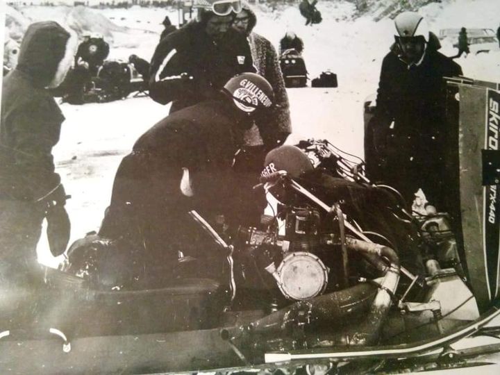 Gilles Villeneuve during a snowmobile race in St Lazare, Quebec.