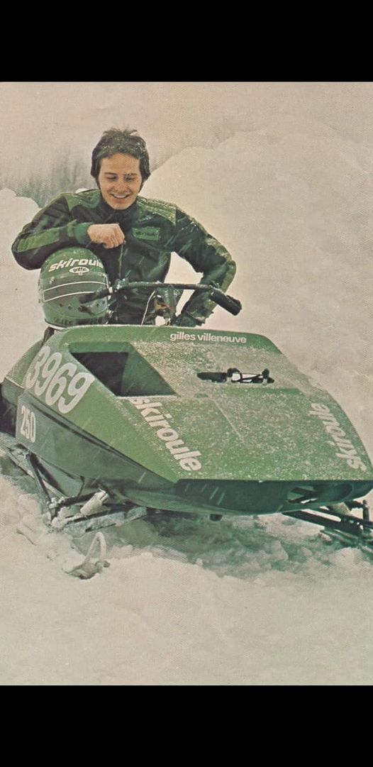 Gilles Villeneuve on a snowmobile.