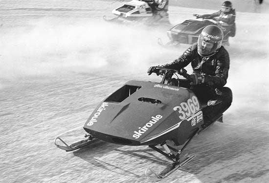 Gilles Villeneuve on a snowmobile.