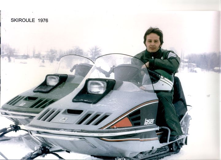 Gilles Villeneuve on a snowmobile.