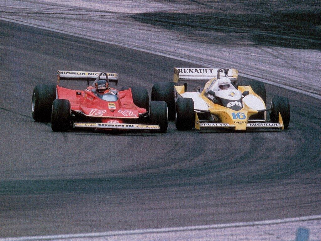 Two Formula 1 cars on the racetrack