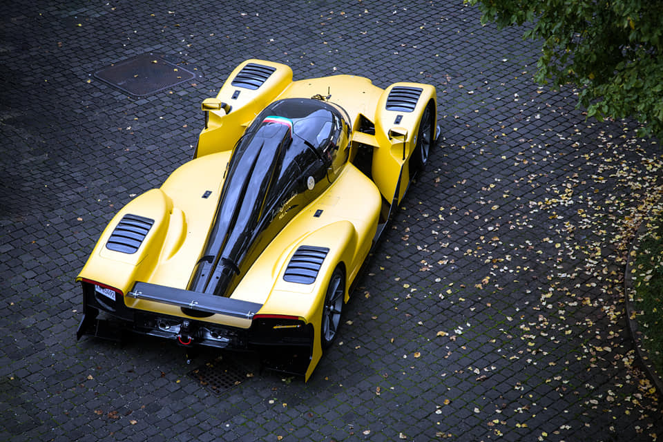 A yellow race car.