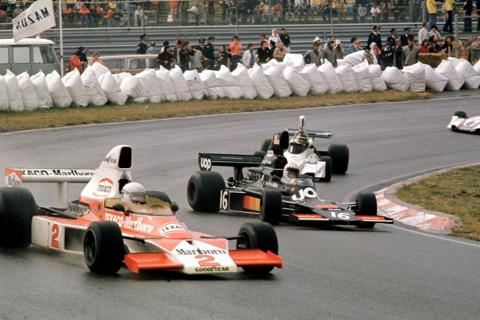 Hunt, Lauda and Pryce at the 1975 Dutch Grand Prix.