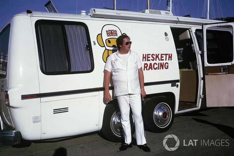Lord Alexander Hesketh outside his new motorhome at the 1974 Monaco Grand Prix.