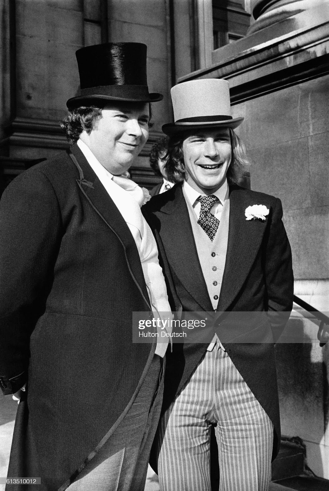 James Hunt and best man Lord Hesketh before James Hunt wedding on October 18, 1974.