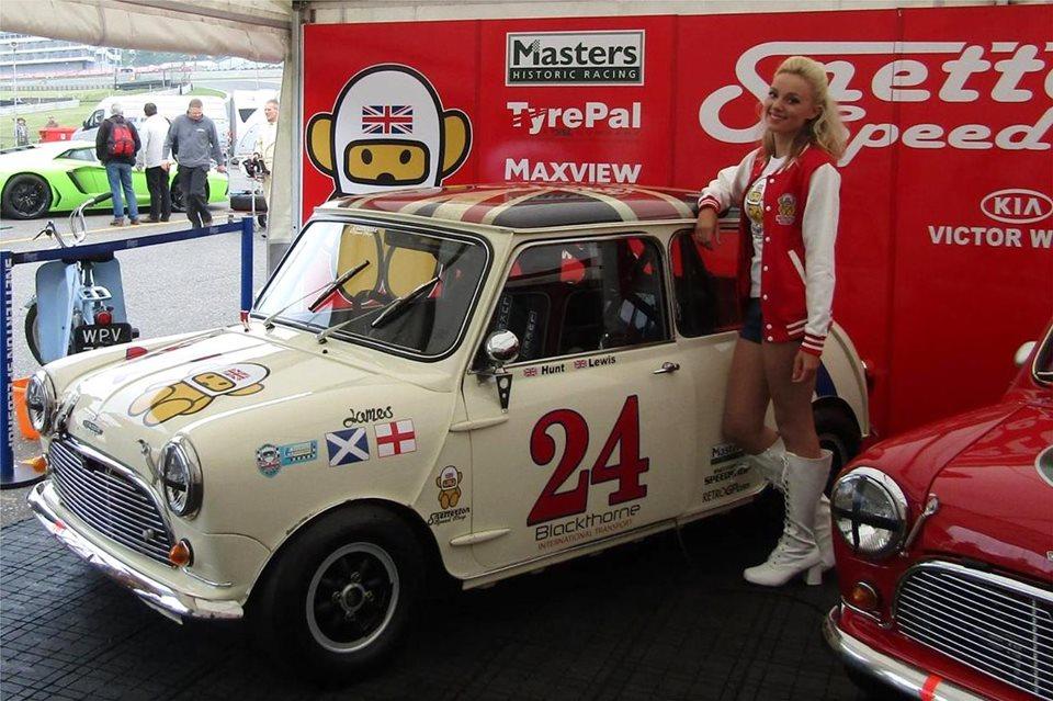 A Mini with the Hesketh insignia and a blonde girl. 