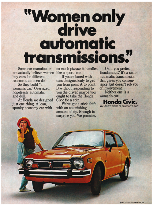 1974 anti-sexism advertisement for the Honda Civic.