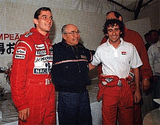 From left to right Ayrton Senna, Soichiro Honda, Alain Prost and Ron Dennis.