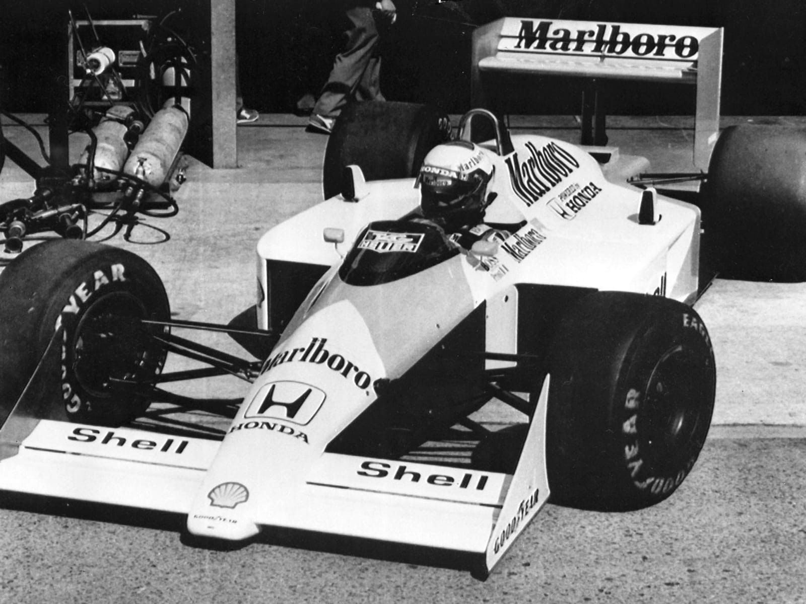 First outing of Senna's new McLaren on test at Imola circuit in 1988. 