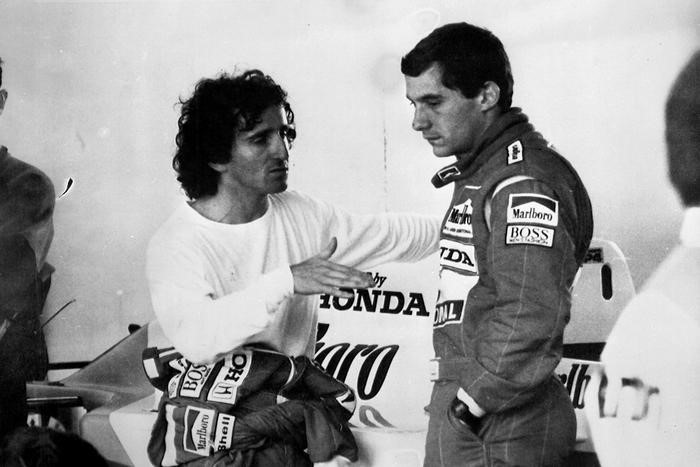 Alain Prost and Ayrton Senna at Imola on March 23, 1988.