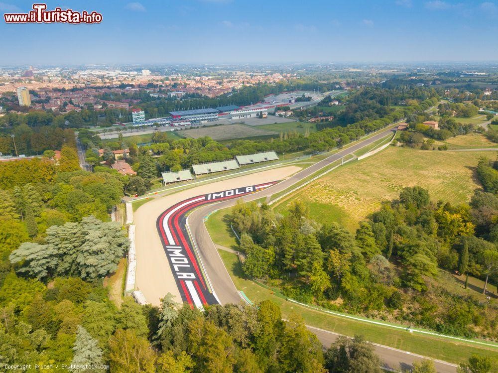 The Imola circuit in Emilia Romagna and, in the background, the city center.
