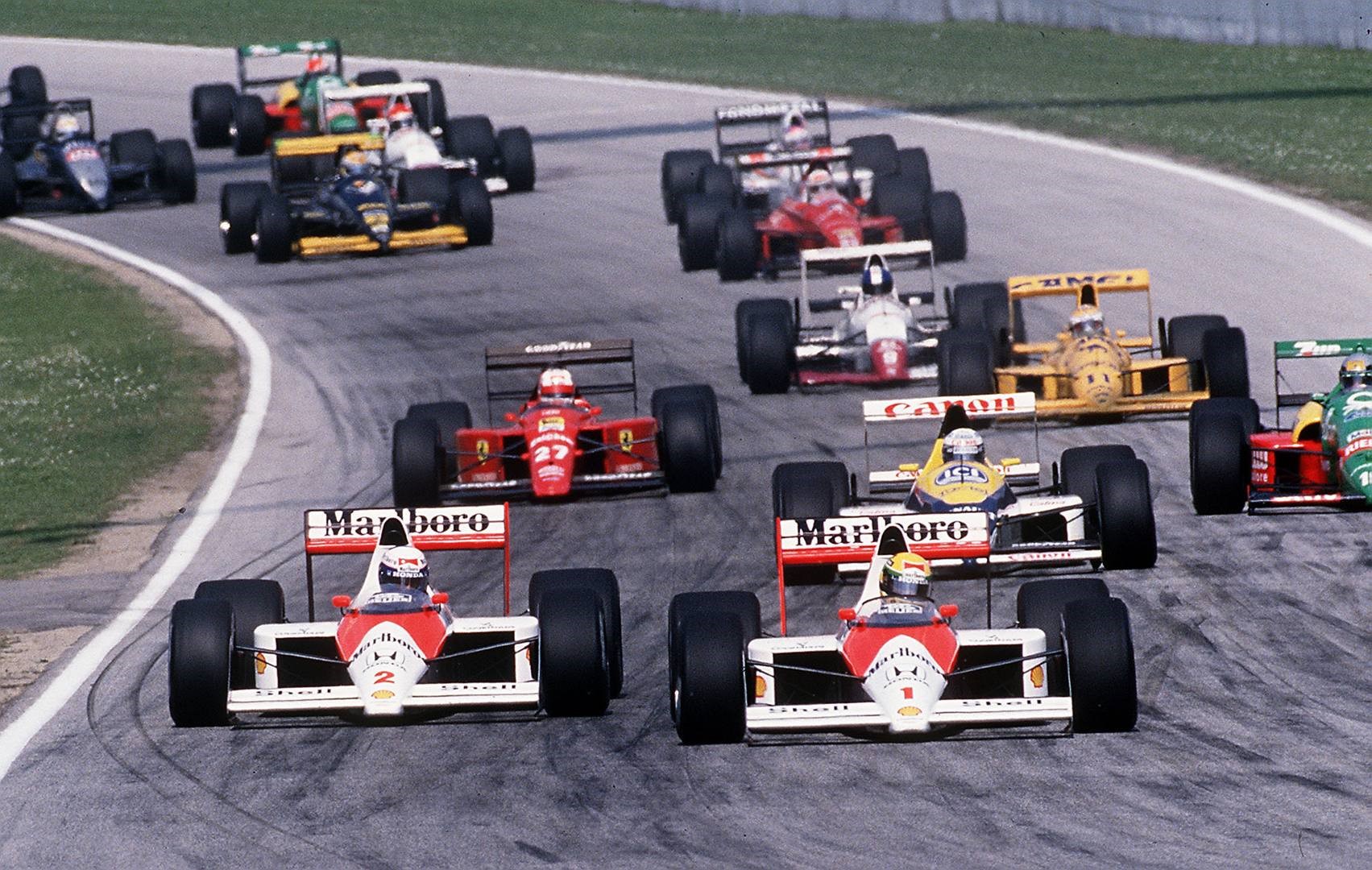 San Marino GP, 1989 – Alain Prost & Ayrton Senna fighting for the win. 