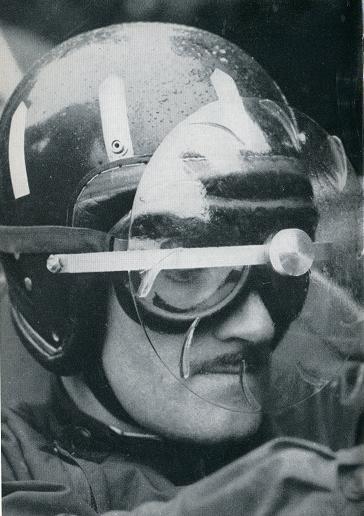 Graham Hill models an early full-face visor in 1964. It spun round, I think to keep water off it. Funnily enough, no-one uses them now. 