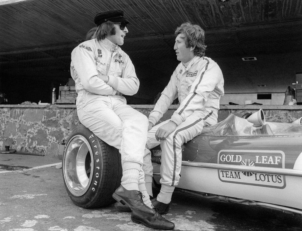 Jochen Rindt with Jackie Stewart.