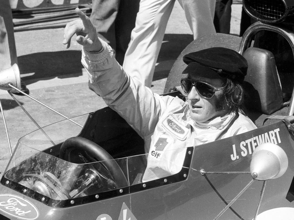 Jackie Stewart in the car.