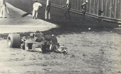 Jochen Rindt's Lotus after the fatal accident.