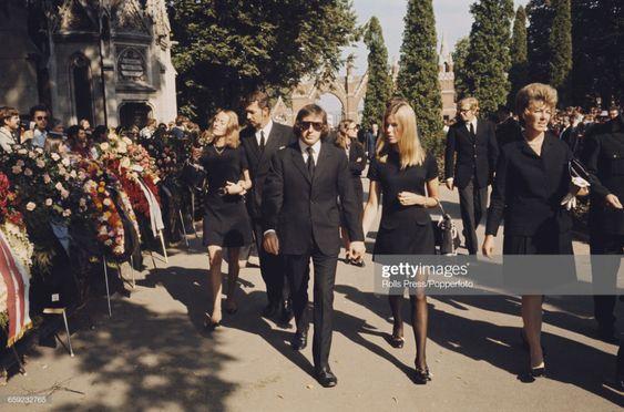 View of Jackie Stewart and his wife Helen attending the funeral of Jochen Rindt at the Central Cemetery in Graz, Austria, on 11th September 1970.