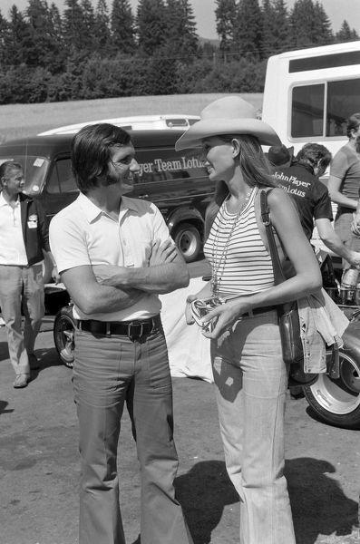 Emerson Fittipaldi and Nina Rindt in the paddock during the Austrian GP at Red Bull Ring on August 13, 1972. 