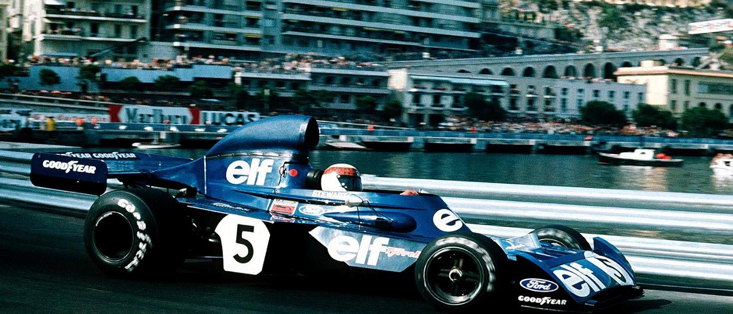 Jackie Stewart driving a Tyrrell.