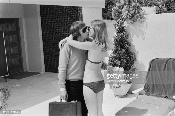 Jackie Stewart kissing his wife Helen at their home in UK on 23rd July 1972. 