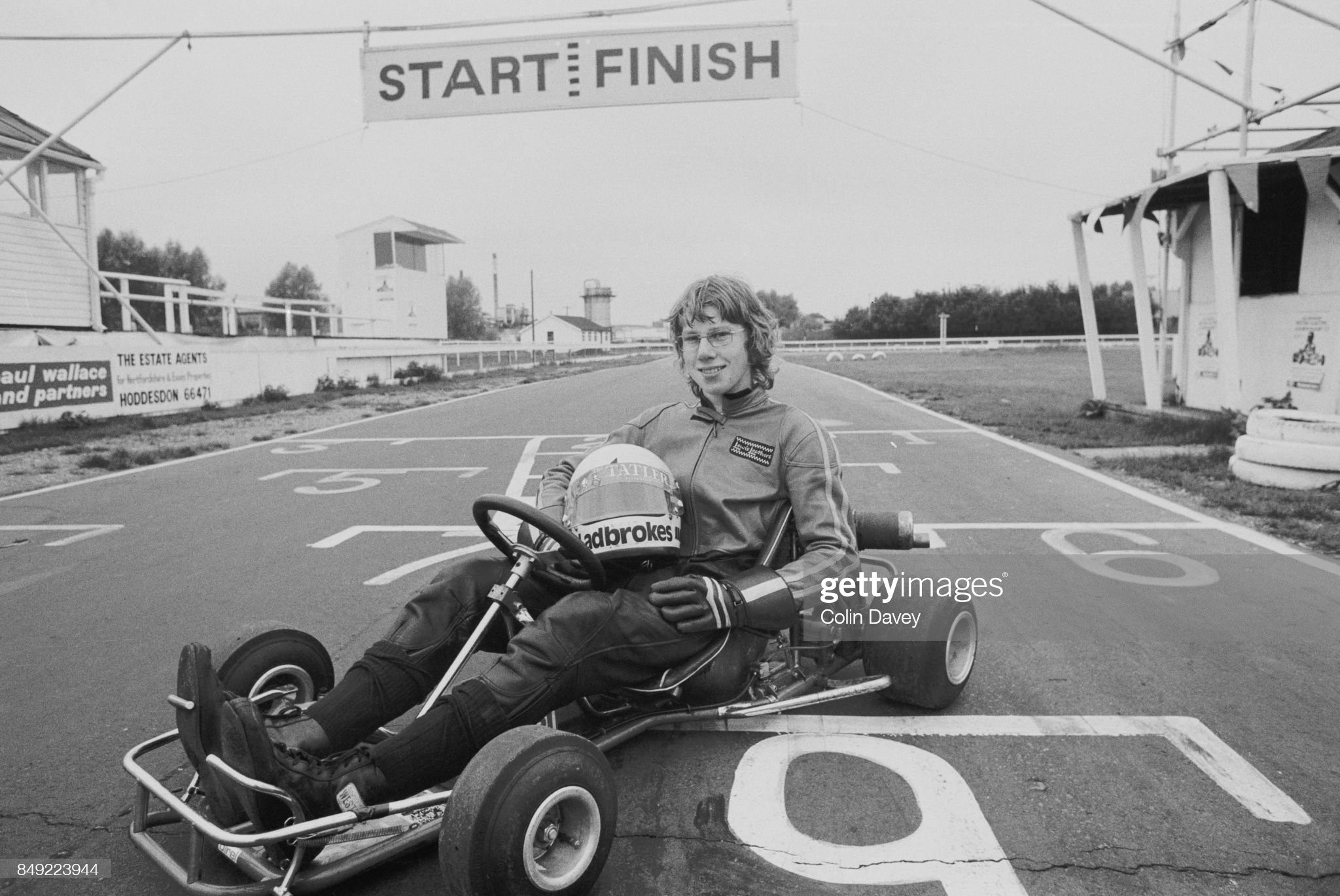 English racing driver David Hunt (1960 - 2015), younger brother of James Hunt, on a go-kart, 19th August 1977.