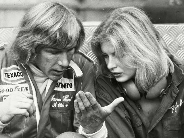James Hunt and Jane Birbeck in 1977.