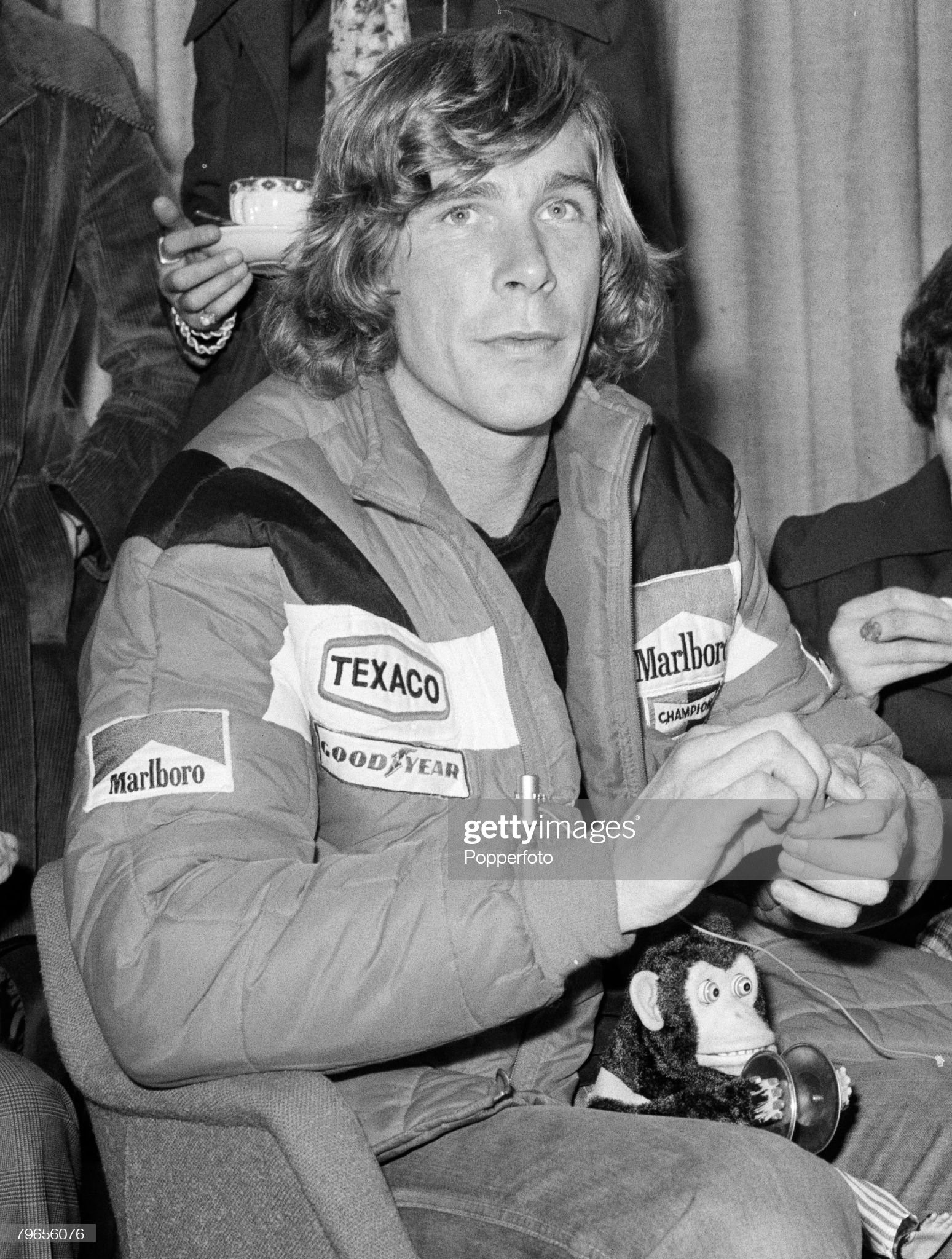 Sport, Motor Racing, London, England, 26th October 1976, Britain's new World Champion James Hunt at Heathrow airport after arriving from Tokyo where he won the Formula One World Championship title. 