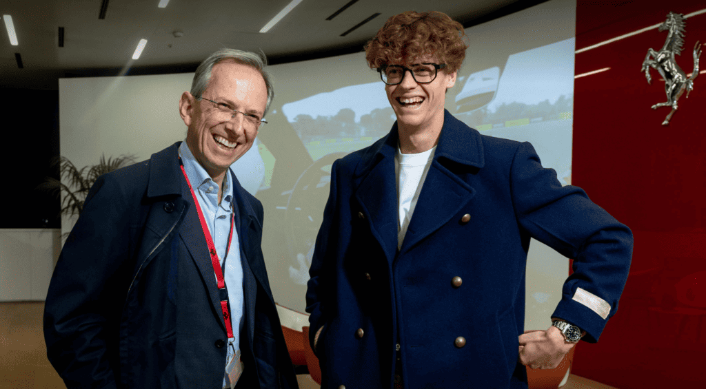 Jannik Sinner in Maranello with Benedetto Vigna.