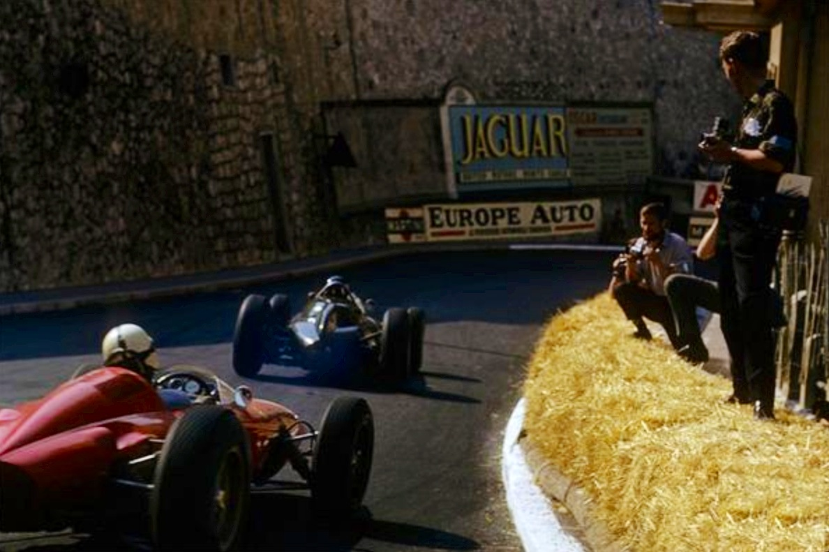 John Surtees chasing winner Graham Hill’s BRM P57 at Monaco Grand Prix in 1963. 