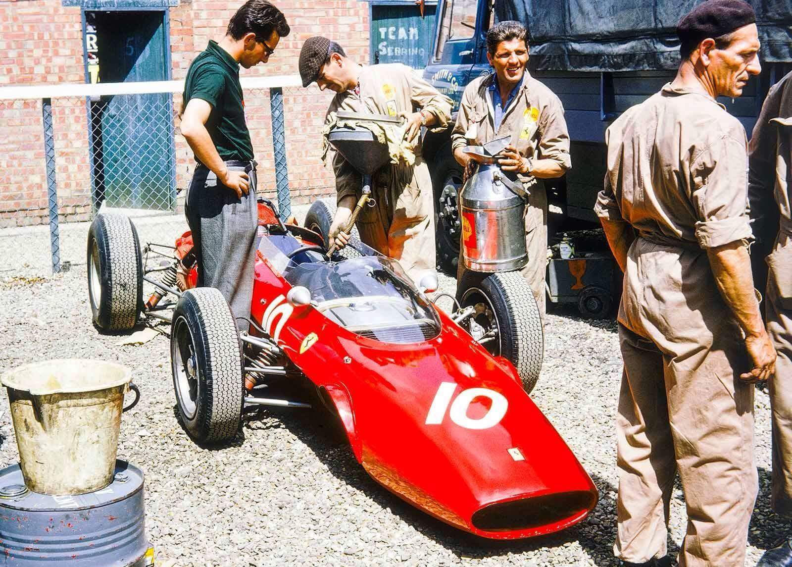 Ferrari mechanics at British Grand Prix, 1963.