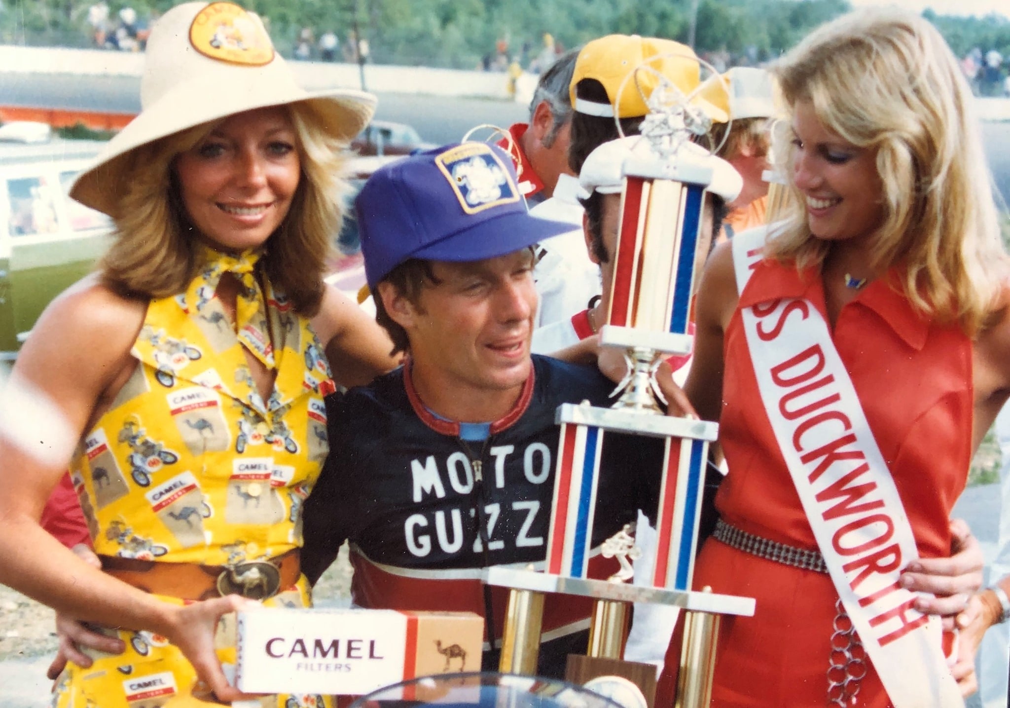 Mike Baldwin in victory lane with Miss Duckworth and Lynn Griffis at Loudon.