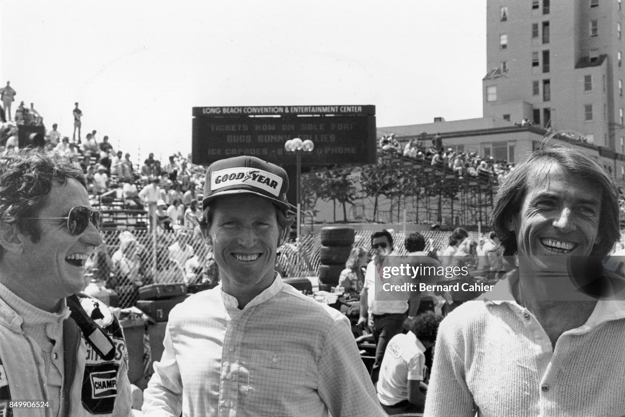 Patrick Depailler, Kenny Roberts and Jacques Laffite at the Grand Prix of the United States in Watkins Glen, New York, on 07 October 1979. 