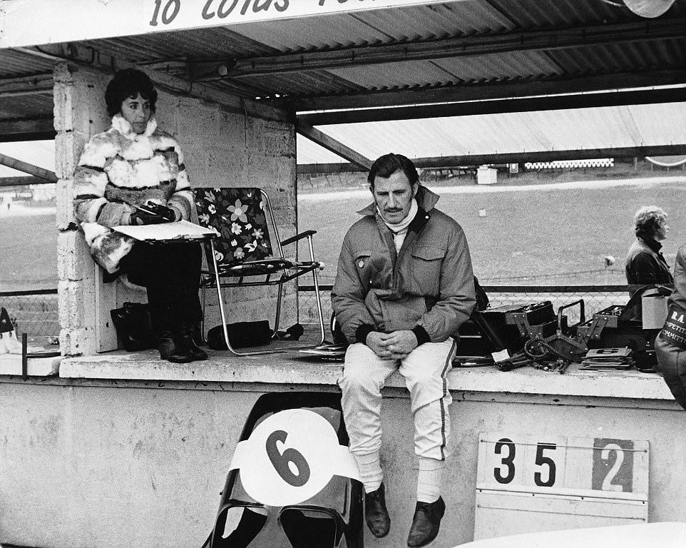 Graham Hill during 1970 practice at Kyalami and his wife Bette.